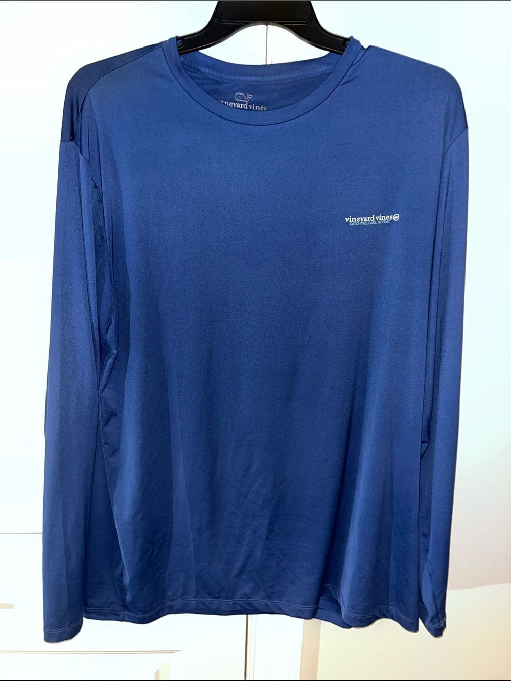 New LS Blue Vineyard Vines Whale Bonefish Catch Release Repeat Fishing shirt L